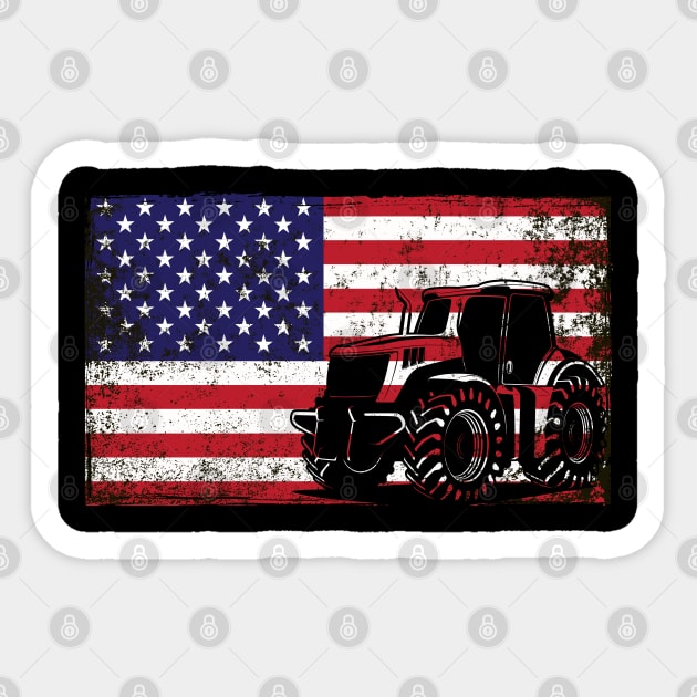 Tractor American Flag patriotic vintage farming Sticker by DragonTees